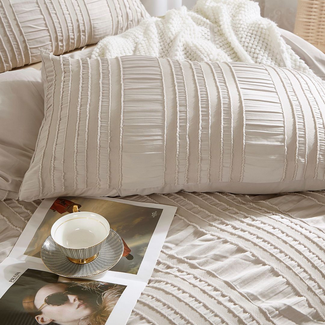 Tufted Boho Striped Embroidery Quilt/Doona/Duvet Cover Set - Super King Size