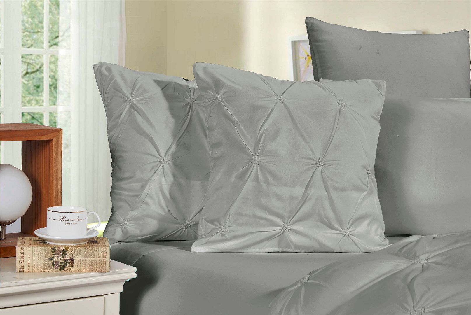 Diamond Pintuck Ultra Soft Cushion Covers 2 - Pack - Grey