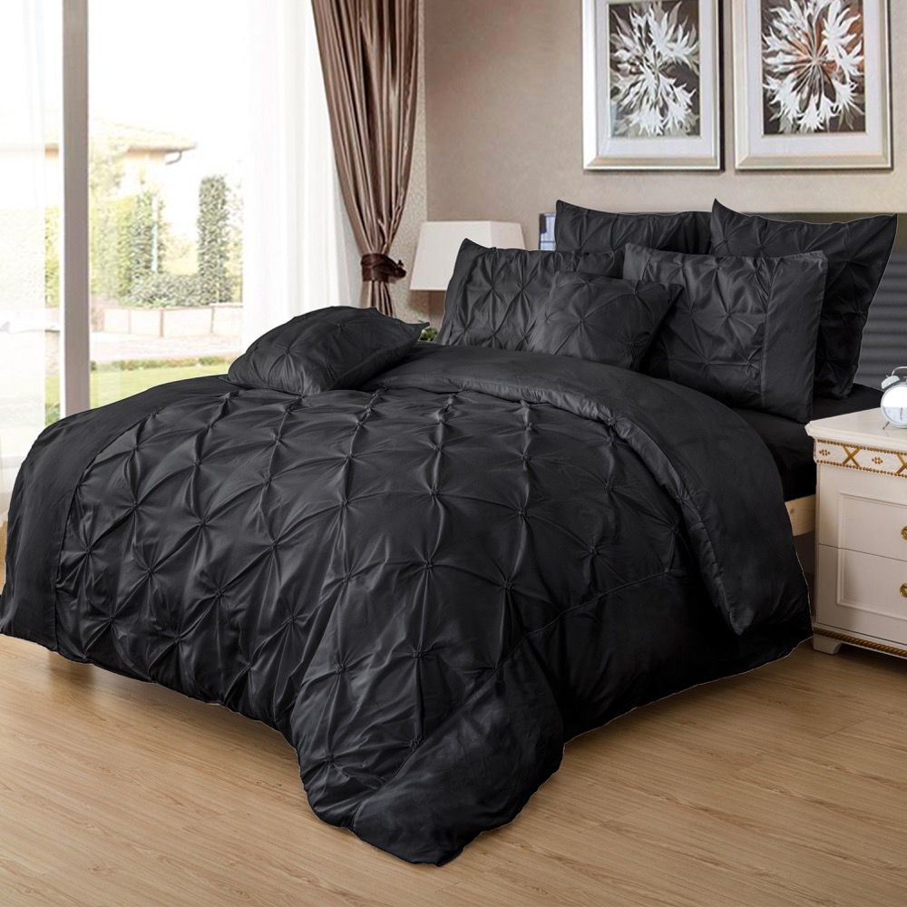 Diamond Pintuck Double Size Black Duvet Quilt Cover Set