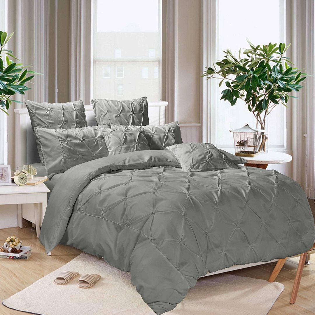 Diamond Pintuck Double Size Grey Duvet Quilt Cover Set