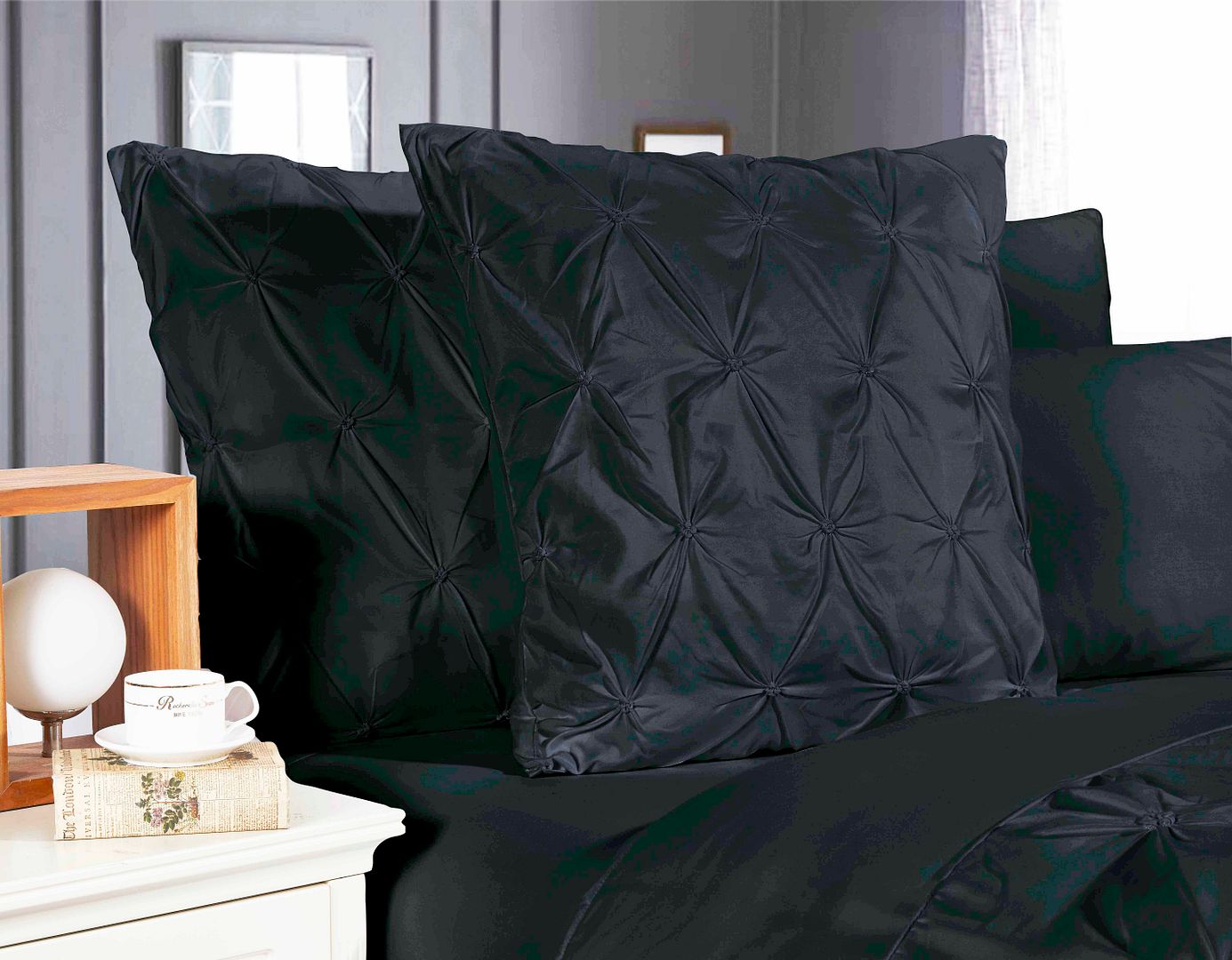 Diamond Pintuck Ultra Soft European Pillowcases 2 - Pack - Black