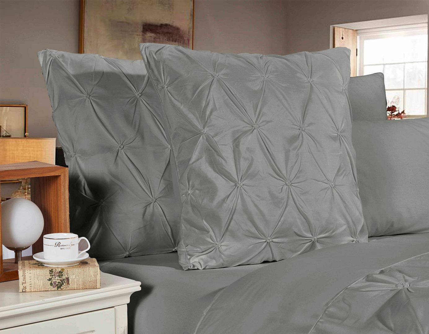 Diamond Pintuck Ultra Soft European Pillowcases 2 - Pack - Grey