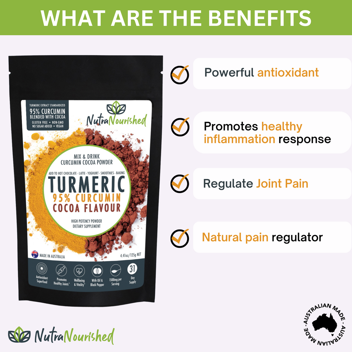95% Organic Curcumin Extract Cocoa Flavour - V497-COCOA-NEW-125-FBM