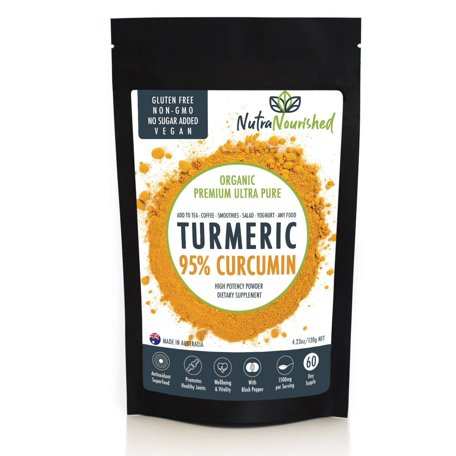 Pure Organic 95% Curcumin Powder (120g/2 months… - V497-CURCUMIN-PURE-120-FBM