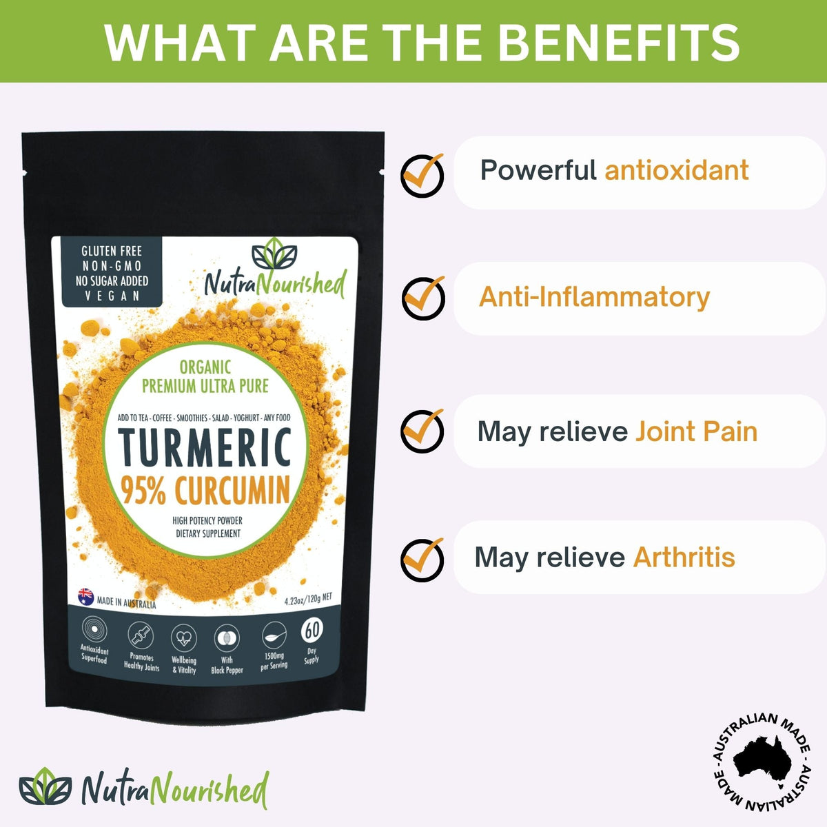Pure Organic 95% Curcumin Powder (120g/2 months… - V497-CURCUMIN-PURE-120-FBM