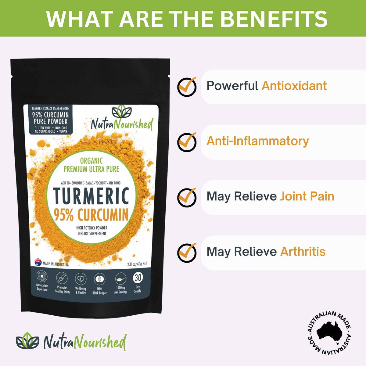 Pure Organic 95% Curcumin Powder (60g/1 month… - V497-CURCUMIN-PURE-60-FBM