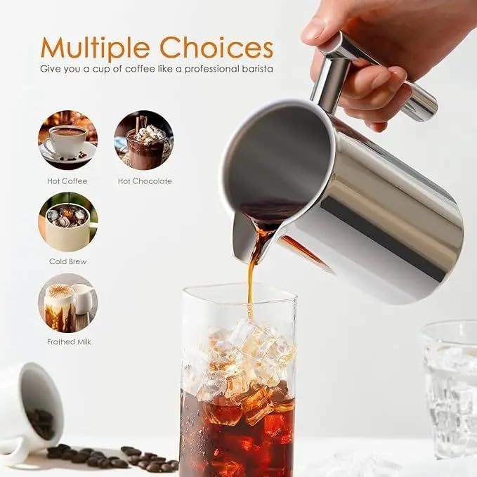 Silver French Press Coffee Maker 1000ml with Coffee Bean Can + Extra Filter Gift Set