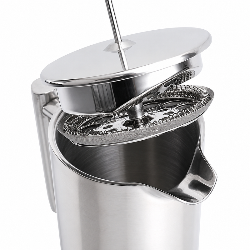 Silver French Press Coffee Maker 350ml with Coffee Bean Can + Extra Filter Gift Set