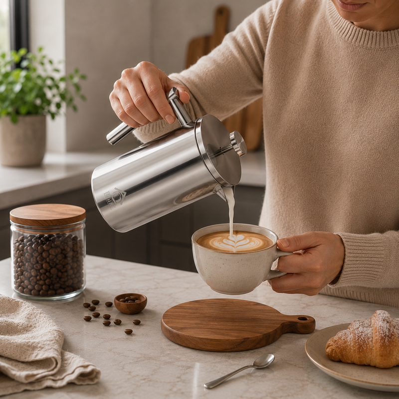 Silver French Press Coffee Maker 350ml with Coffee Bean Can + Extra Filter Gift Set