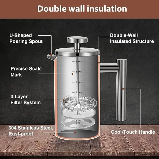 French Press Coffee Maker 350ml with Coffee Bean Can + Extra Filter Gift Set