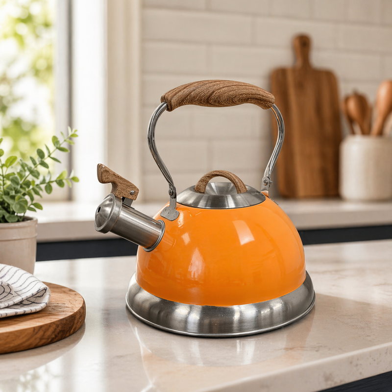 2.8L Whistling Kettle Stainless Steel Foldable Handle Orange