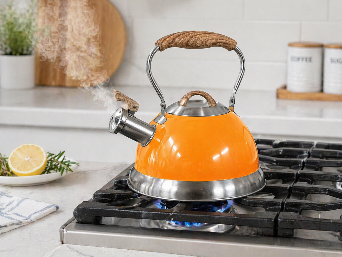 2.8L Whistling Kettle Stainless Steel Foldable Handle Orange