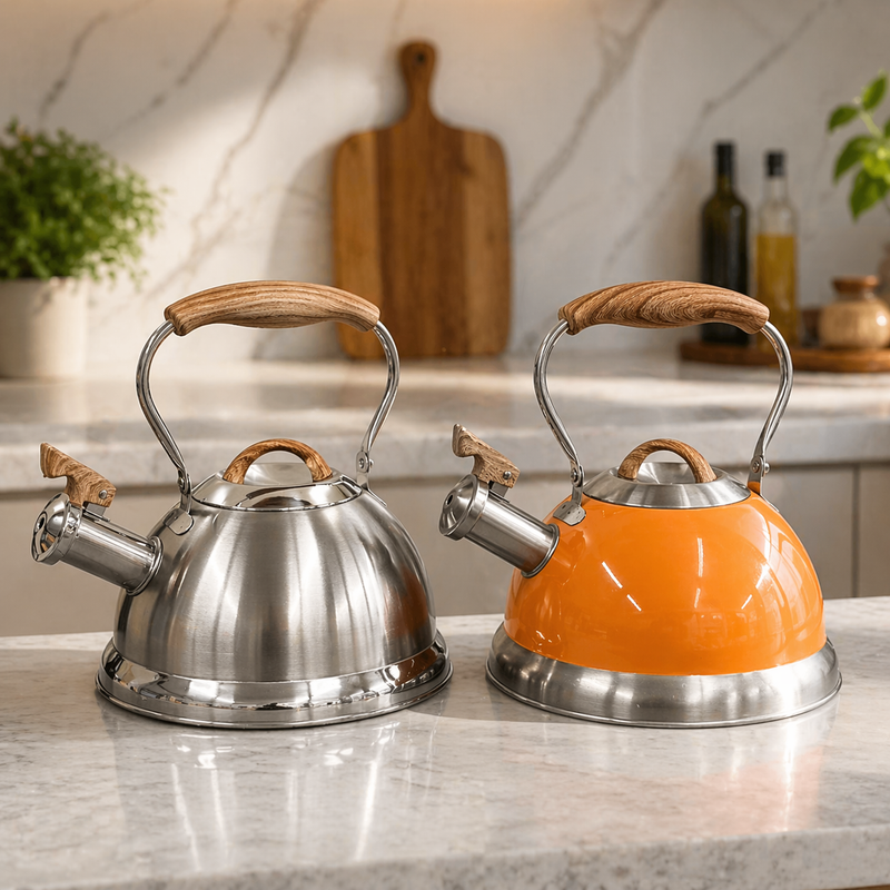 2.8L Whistling Kettle Stainless Steel Foldable Handle Orange