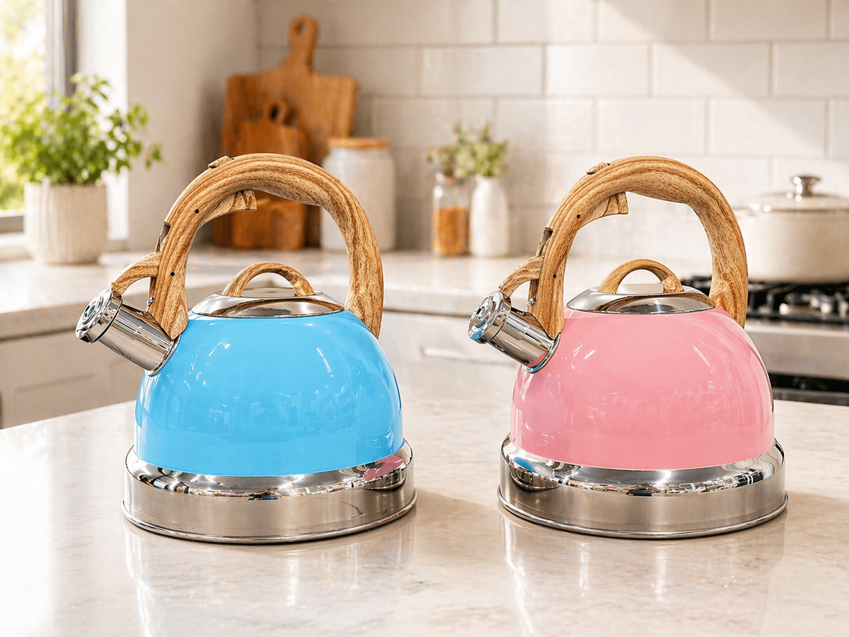 2.9L Whistling Kettle Stainless Steel Foldable Handle Camping Home Office Pink