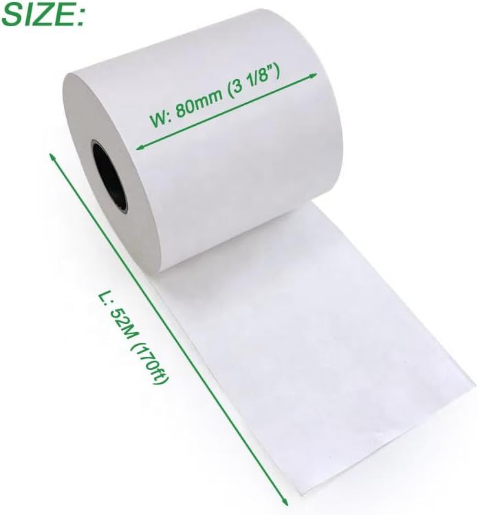 6 Rolls Linerless Printing Label Paper 80 mm × 52 m for Takeaway Shop Restaurant