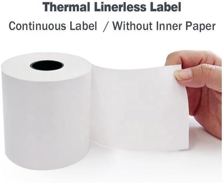 6 Rolls Linerless Printing Label Paper 80 mm × 52 m for Takeaway Shop Restaurant