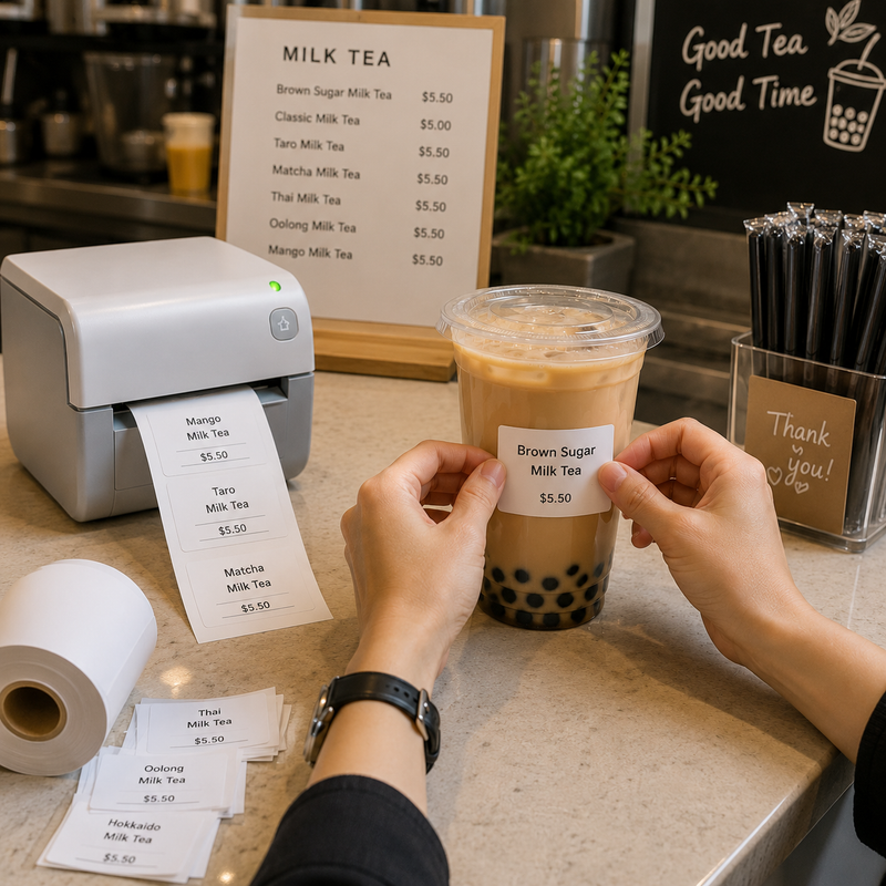 6 Rolls Linerless Printing Label Paper 80 mm × 52 m for Takeaway Shop Restaurant