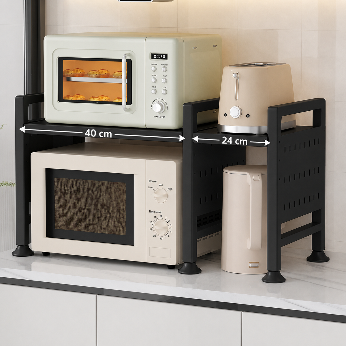 Multifunctional Microwave Shelf Storage Cutlery Tray Spice Holder Kitchen Rack Black