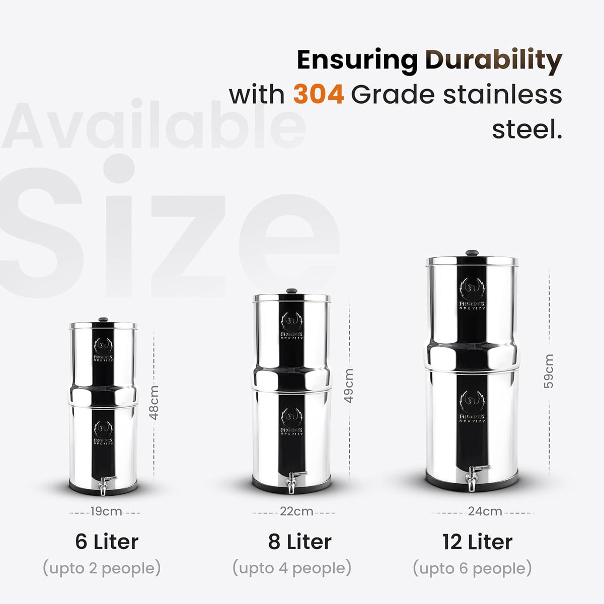 Phoenix Stainless Steel 6L with Fluoride & Smart Carbon Filter - No Stand