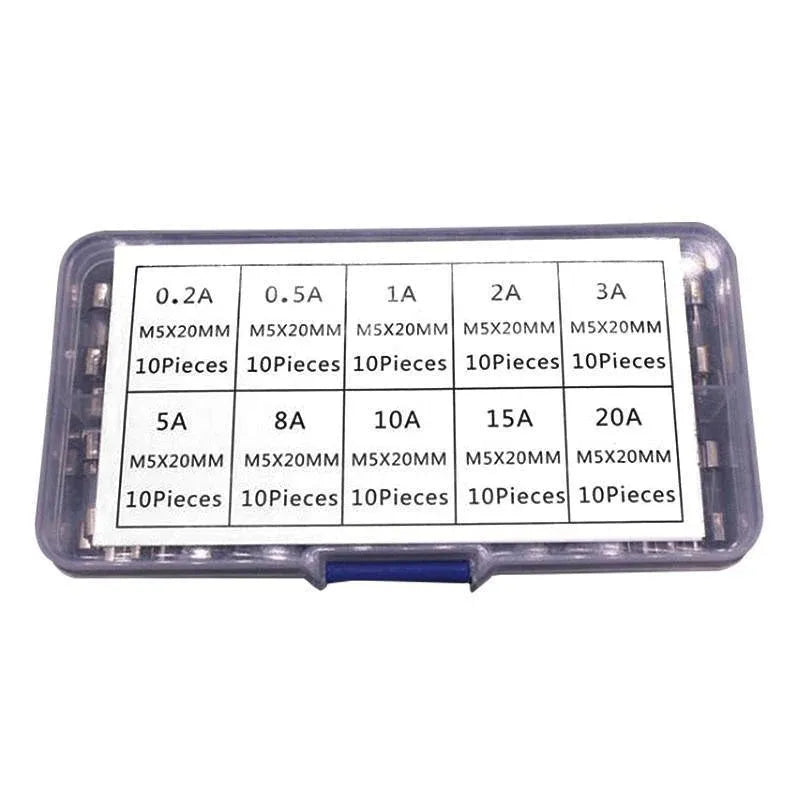 100Pcs Fast-Blow Glass Tube Fuses 5 x 20mm Quick Blow Assortment Kit