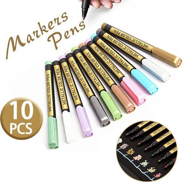 10Pcs/Set Waterproof  Paint Pens for Art on Metal Glass & Rock