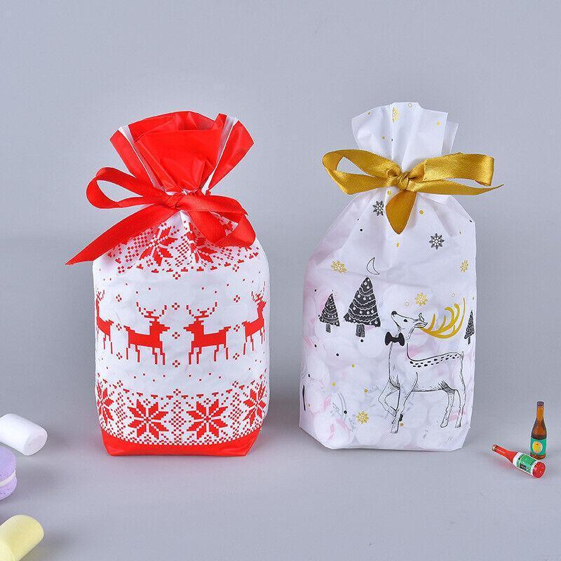 10pcs Christmas Candy Bags Gift Treat Drawstring Pouches Biscuit Cookie Packaging - 10Pcs Bag-Bike Bear
