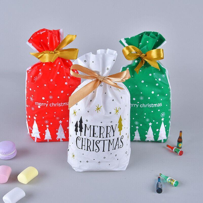 10pcs Christmas Candy Bags Gift Treat Drawstring Pouches Biscuit Cookie Packaging - 10Pcs Bag-Bike Bear