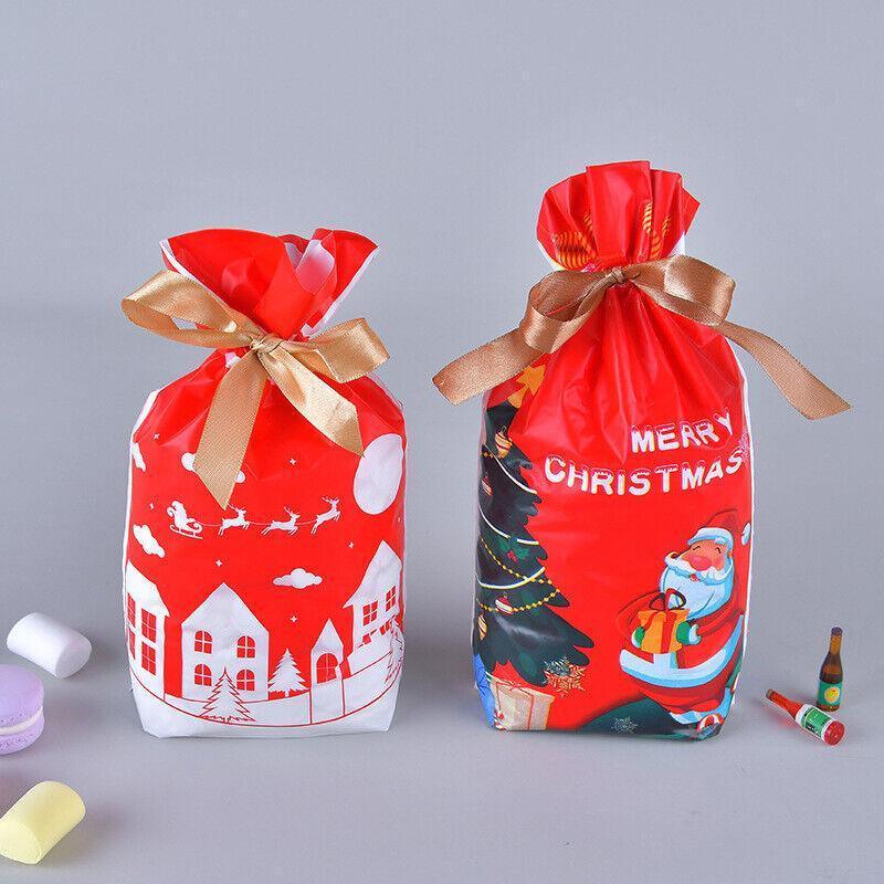 10pcs Christmas Candy Bags Gift Treat Drawstring Pouches Biscuit Cookie Packaging - 10Pcs Bag-Bike Bear