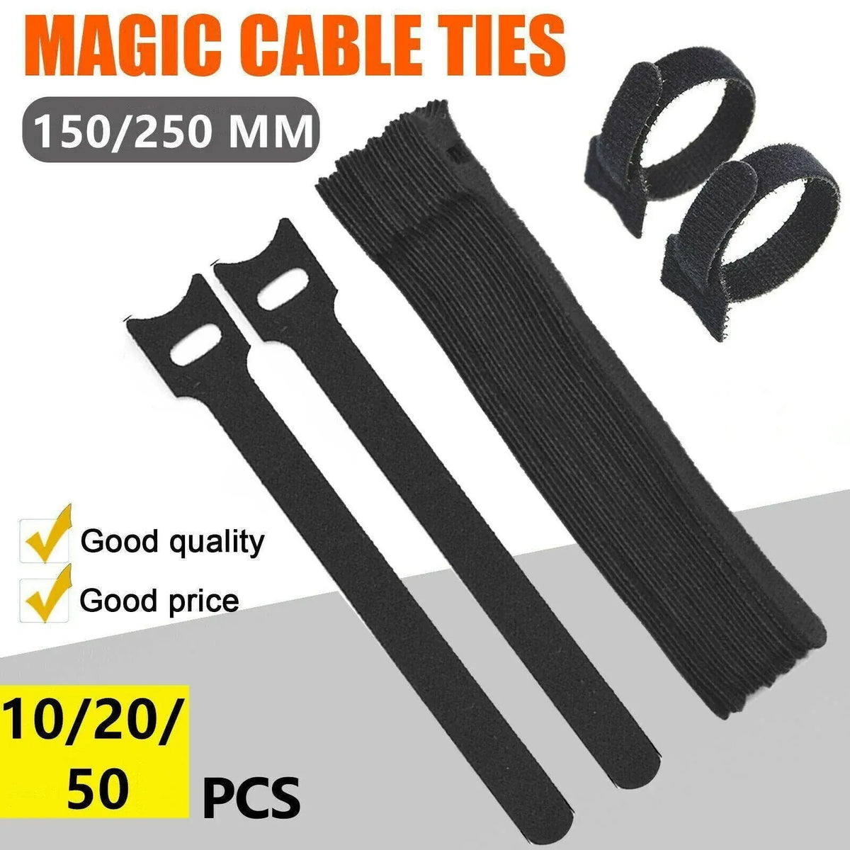 10 20 50PCS Reusable Hook Loop Cable Ties Nylon Wire Cord Strap 150 10 mm