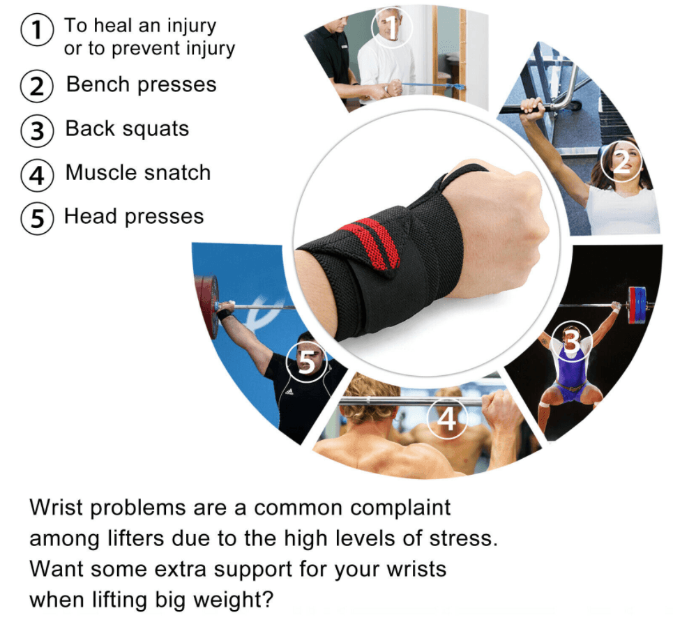 Aolikes Weight Lifting Gym Muscle Training Wrist Support Straps Wraps Hand - White+Red