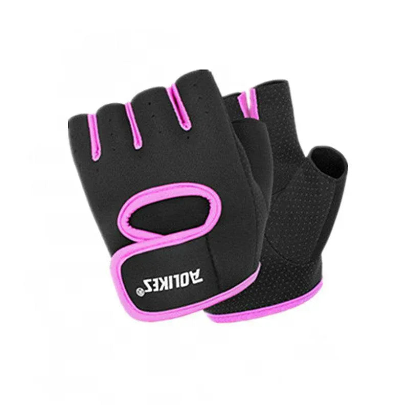 M Size Sports Gloves Weight Lifting Exercise Training Workout Bike Riding Men Women - Black+Purple