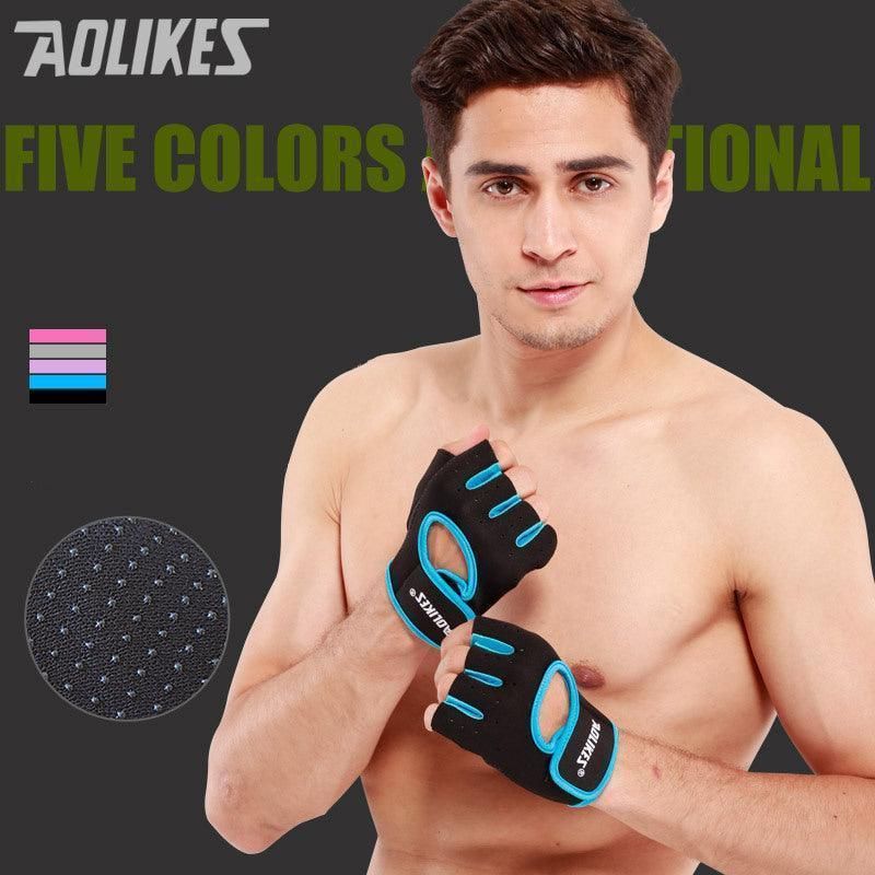 M Size Sports Gloves Weight Lifting Exercise Training Workout Bike Riding Men Women - Black+Purple
