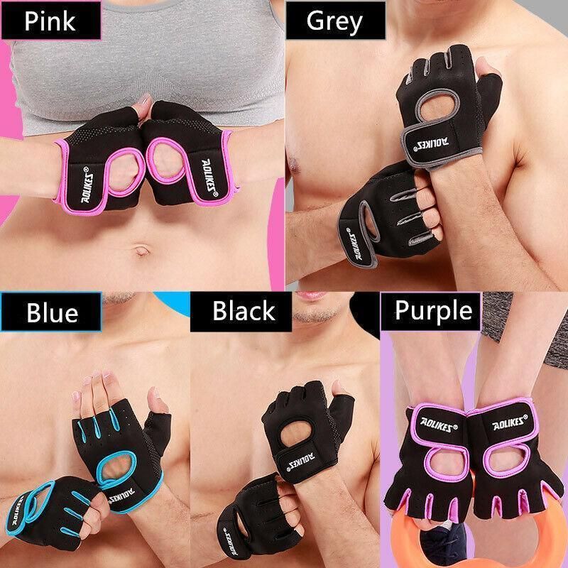 M Size Sports Gloves Weight Lifting Exercise Training Workout Bike Riding Men Women - Black+Purple