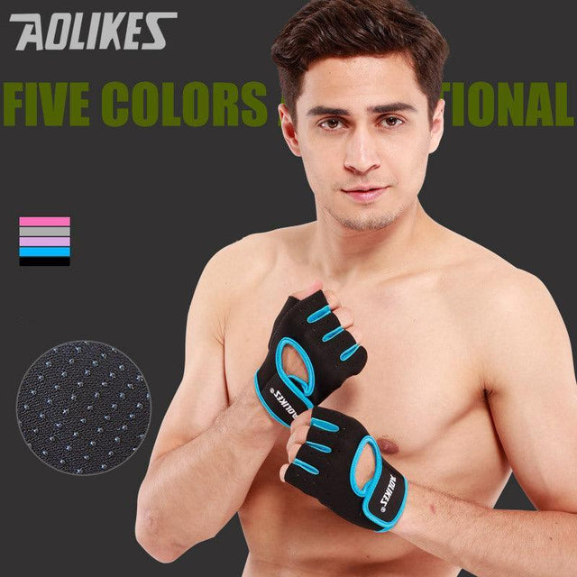 L Size Aolikes Sports Gloves Weight Lifting Exercise Training Workout Bike Riding - Black+Grey