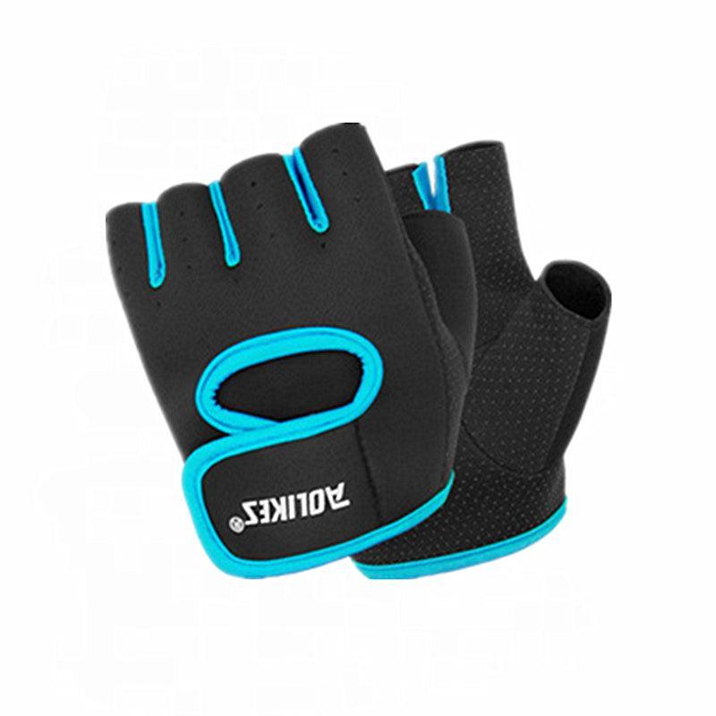 L Size Aolikes Sports Gloves Weight Lifting Exercise Training Workout Bike Riding - Black+Blue