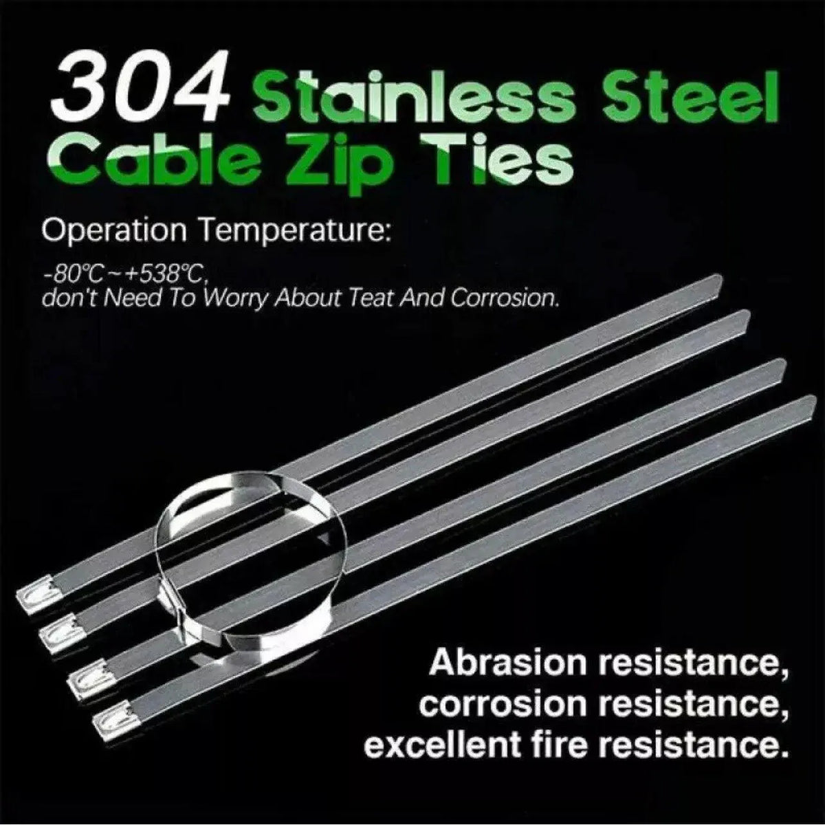 20X Stainless Steel Cable Ties S304 Marine Grade Zip Strap Locking Wrap 100-800Mm - 7.9x300mm