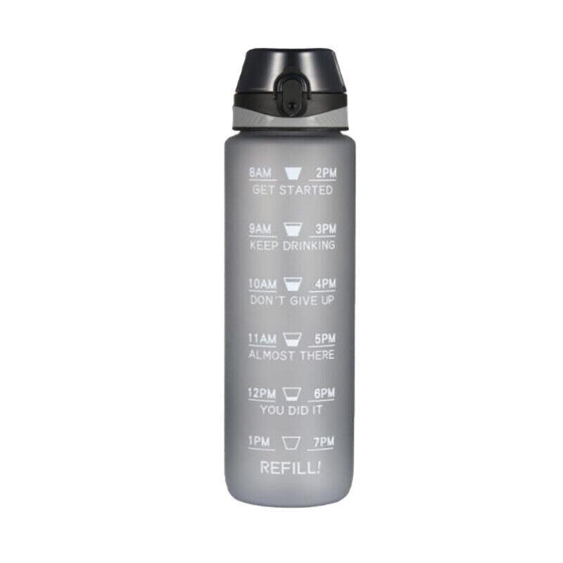1L Water Bottle Motivational Drink Flask With Time Markings Bpa Free Sport Gym - Blue+Pink