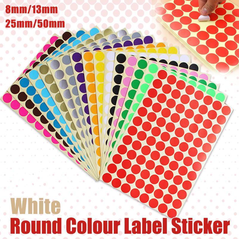 8/13/25/50mm Colour Sticker Dots Adhesive Round Labels Circular Scrapbooking White - 50mm 8 Dots - 1 Sheet