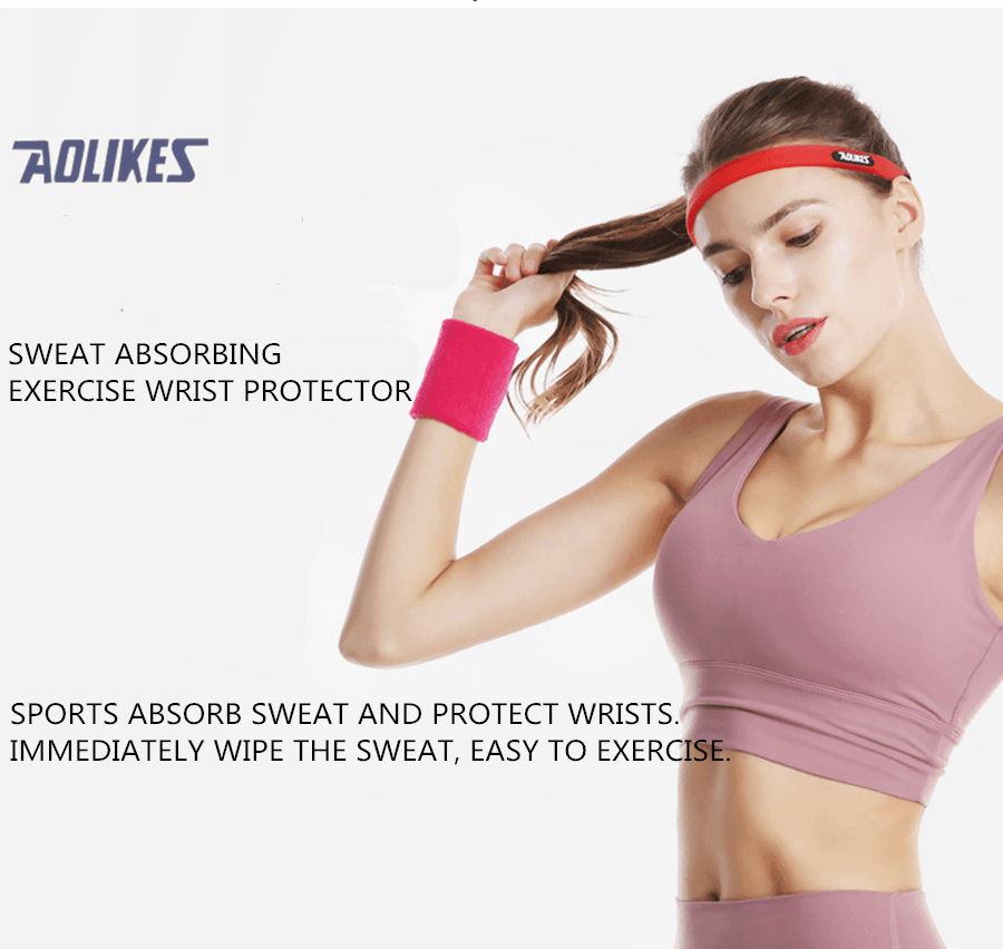 Sport Cotton Wristband Wrist Band Sweatband Sweat Training Tennis Gym Yoga - Yellow
