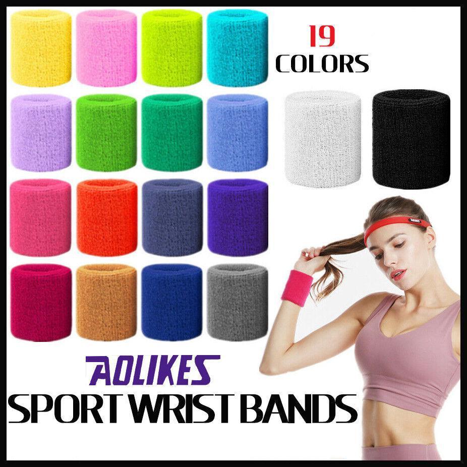 Sport Cotton Wristband Wrist Band Sweatband Sweat Training Tennis Gym Yoga - Blue Gray
