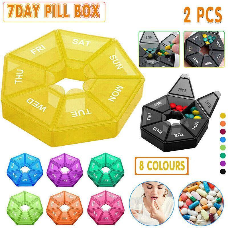 Weekly Pill Organiser 7 Day Medicine Box Tablet Case Dispenser 2 Pack - Blue