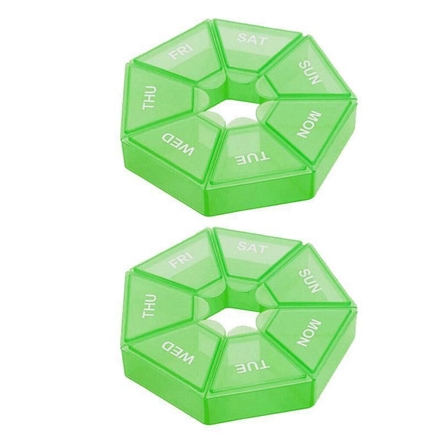 Weekly Pill Organiser 7 Day Medicine Box Tablet Case Dispenser 2 Pack - Green
