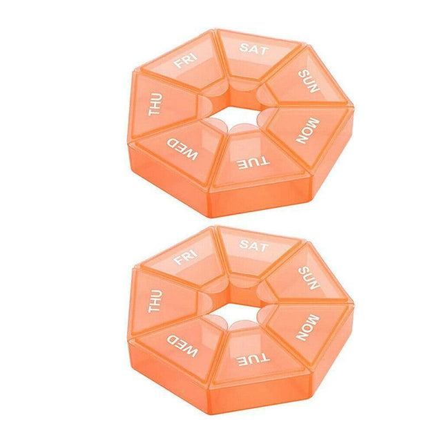 Weekly Pill Organiser 7 Day Medicine Box Tablet Case Dispenser 2 Pack - Orange