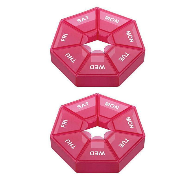 Weekly Pill Organiser 7 Day Medicine Box Tablet Case Dispenser 2 Pack - Red
