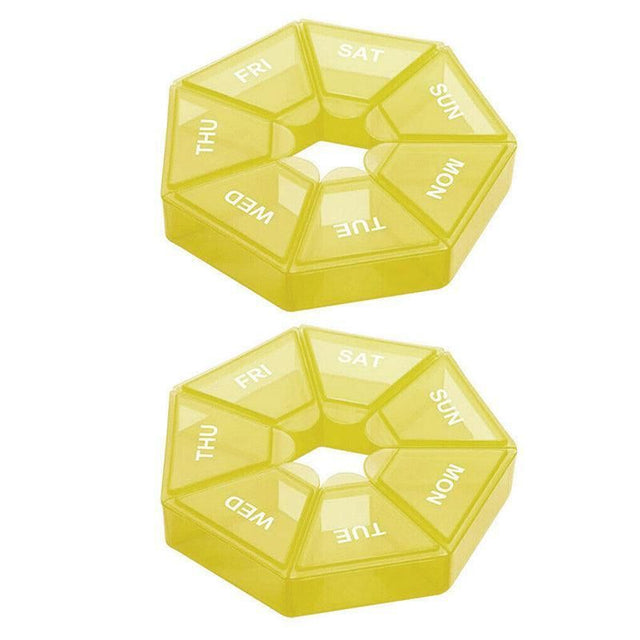 Weekly Pill Organiser 7 Day Medicine Box Tablet Case Dispenser 2 Pack - Yellow