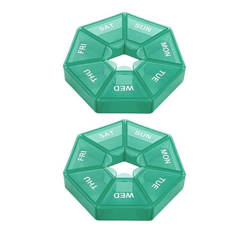 Weekly Pill Organiser 7 Day Medicine Box Tablet Case Dispenser 2 Pack - Army Green