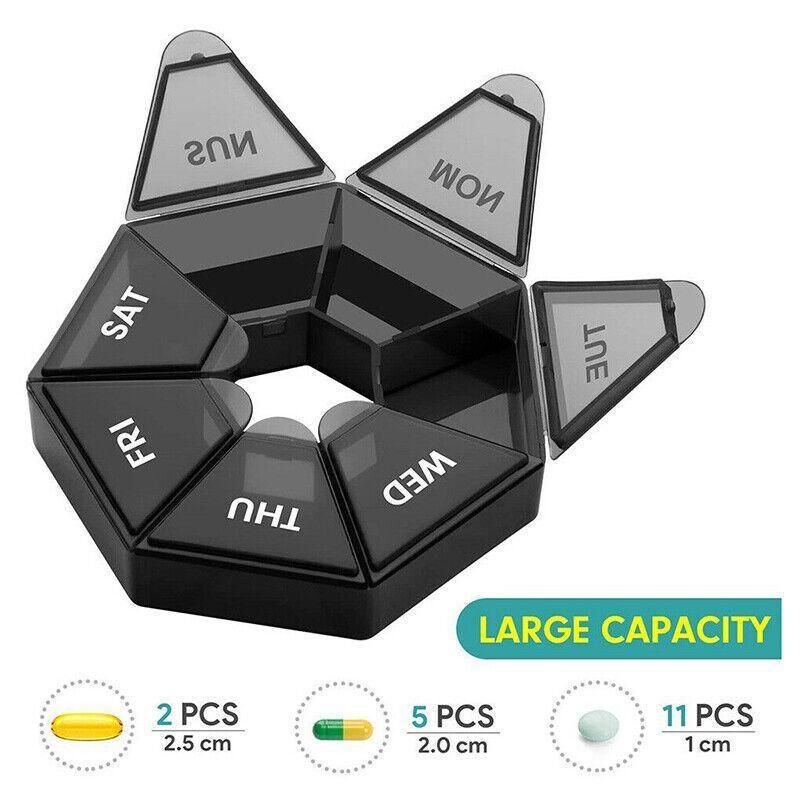 Weekly Pill Organiser 7 Day Medicine Box Tablet Case Dispenser 2 Pack - Army Green