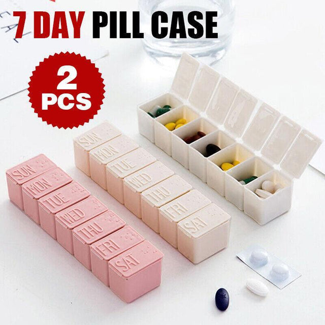 2x 7 Day Weekly Box Medicine Tablet Organizer Dispenser Container Case Beige