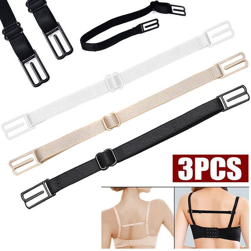3Pcs Lady Nonslip Elastic Adjustable Band Bra Strap Holder Strap Racer Back Clip - Black