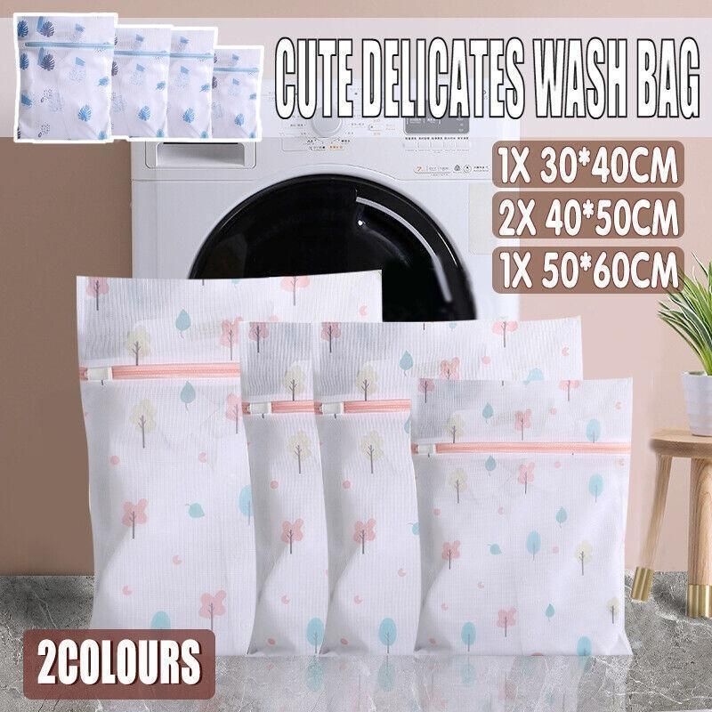 4Pcs Cute Delicates Wash Bag Laundry Lingerie Bra Washing Pack Set Clothes Case - Pink